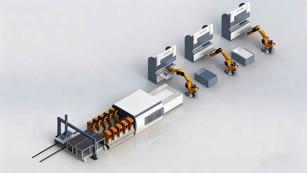 automatic loading robot+multiple parallel cnc bending lines